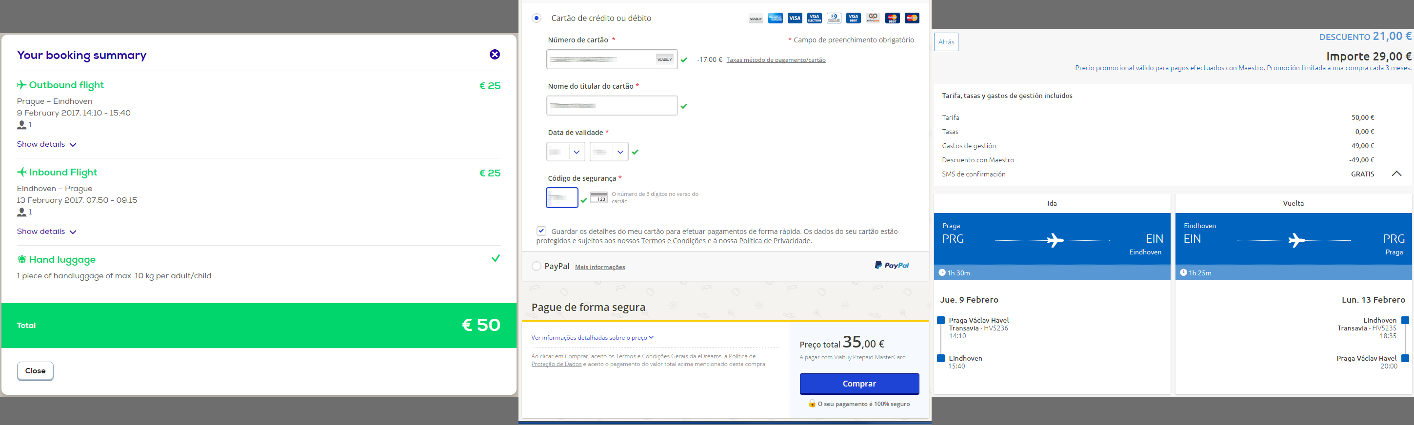 Porovnani cen na Transavia, eDreams.pt a Rumbo.es